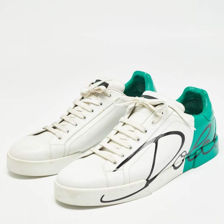Pre Owned Dole & Gabbana White/Green Leather Portofino Sneakers Size 45