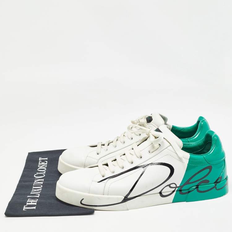 Pre Owned Dole & Gabbana White/Green Leather Portofino Sneakers Size 45