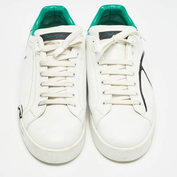 Pre Owned Dole & Gabbana White/Green Leather Portofino Sneakers Size 45