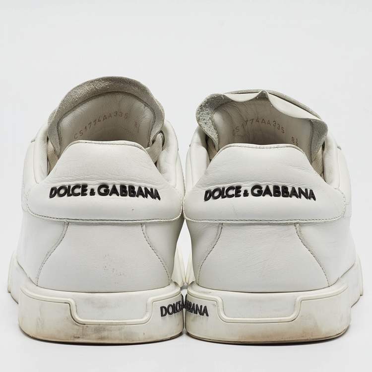 Pre Owned Dolce & Gabbana White Leather Portofino Logo Detail Sneakers Size 42.5