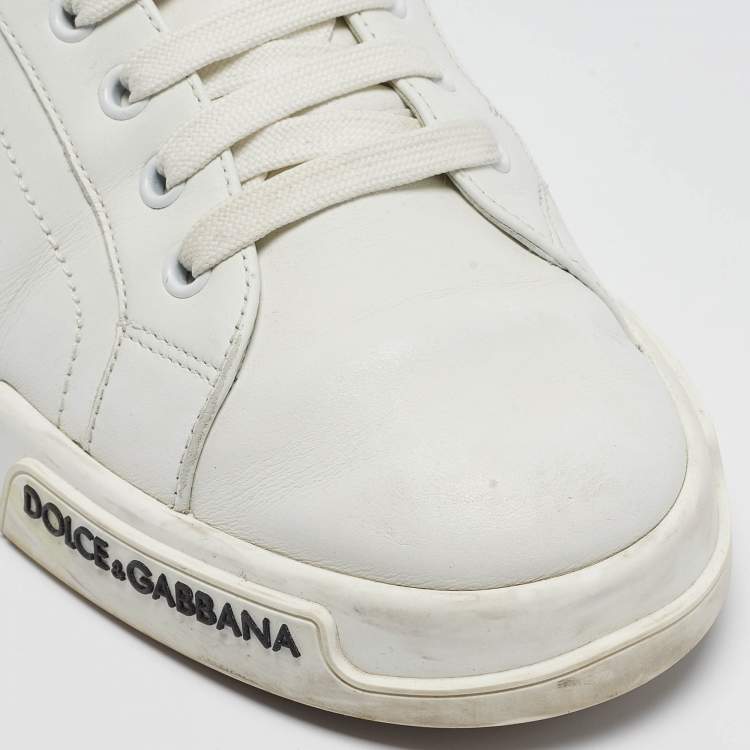 Pre Owned Dolce & Gabbana White Leather Portofino Logo Detail Sneakers Size 42.5