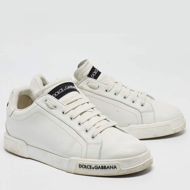 Pre Owned Dolce & Gabbana White Leather Portofino Logo Detail Sneakers Size 42.5