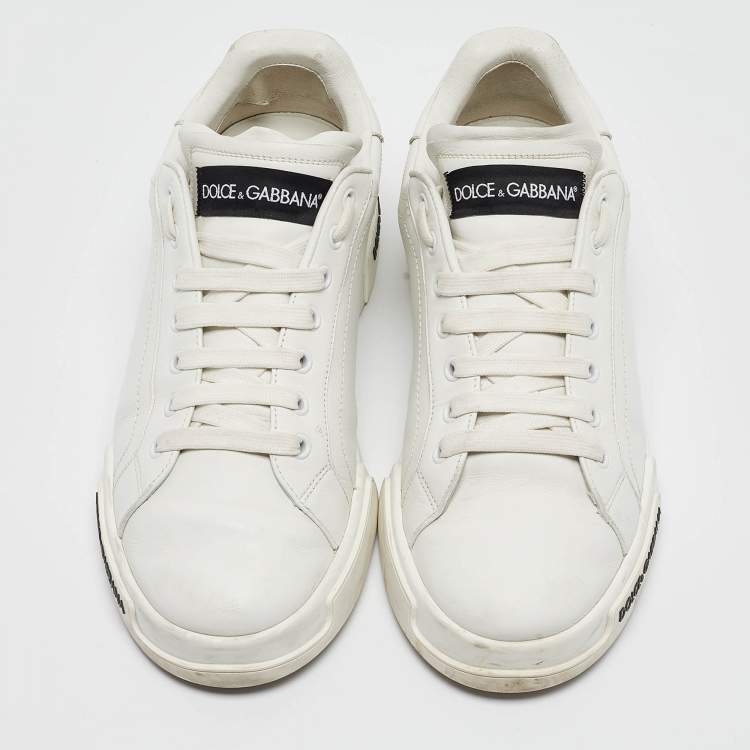 Pre Owned Dolce & Gabbana White Leather Portofino Logo Detail Sneakers Size 42.5