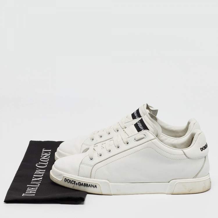 Pre Owned Dolce & Gabbana White Leather Portofino Logo Detail Sneakers Size 42.5