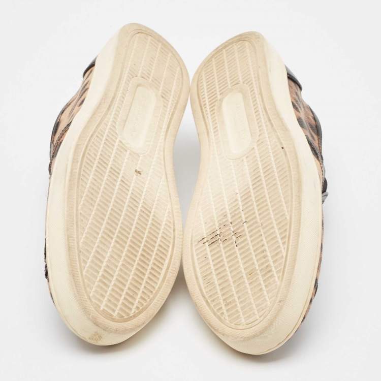 Pre Owned Dolce & Gabbana Brown/Black Leather Leopard print Slip On Sneakers Size 40.5