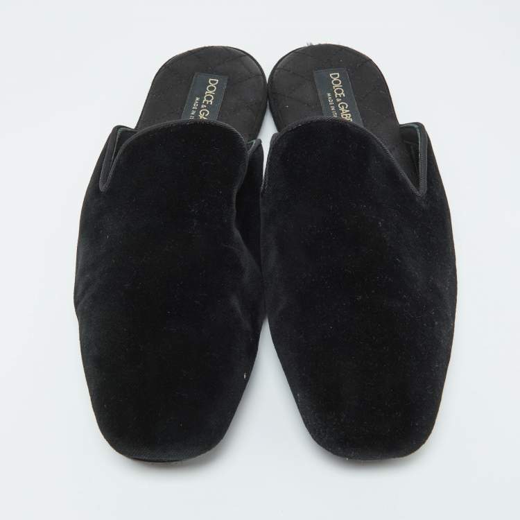 Pre Owned Dolce & Gabbana Black Velvet Slip On Mules Size 42 