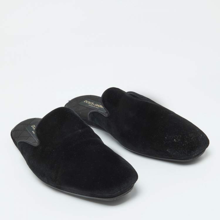 Pre Owned Dolce & Gabbana Black Velvet Slip On Mules Size 42 