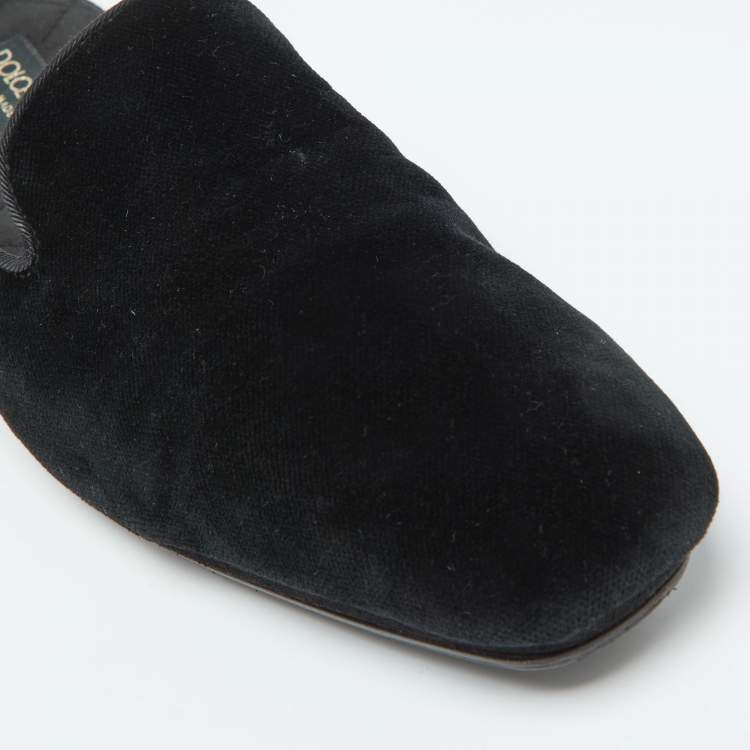 Pre Owned Dolce & Gabbana Black Velvet Slip On Mules Size 42 