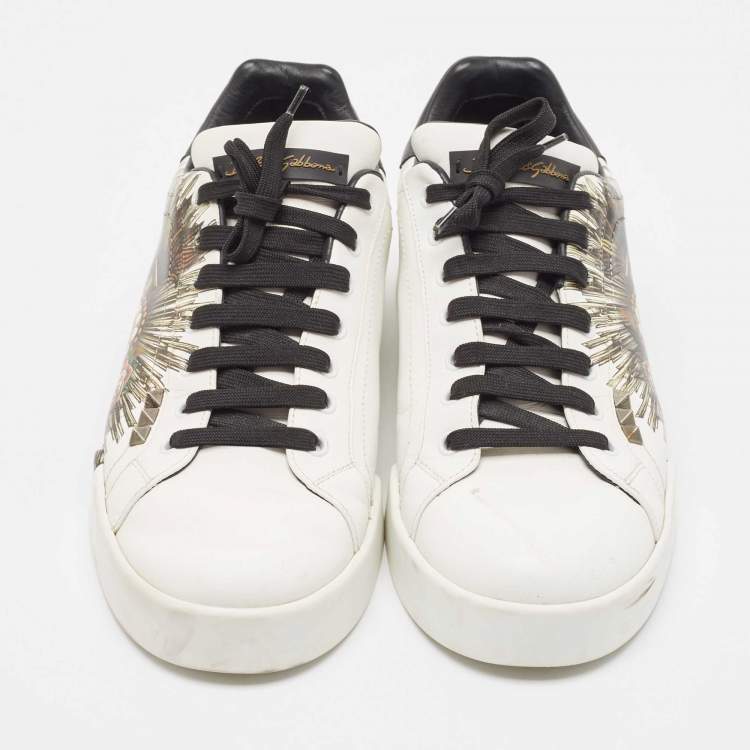 Pre Owned Dolce & Gabbana White Leather Portofino Lace Up Sneakers Size 44