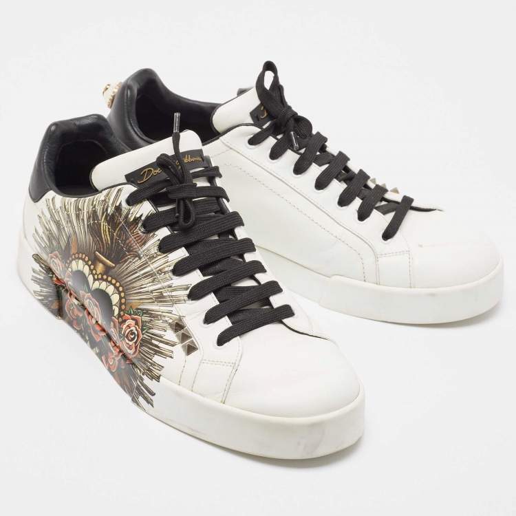 Pre Owned Dolce & Gabbana White Leather Portofino Lace Up Sneakers Size 44