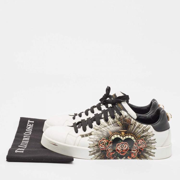 Pre Owned Dolce & Gabbana White Leather Portofino Lace Up Sneakers Size 44