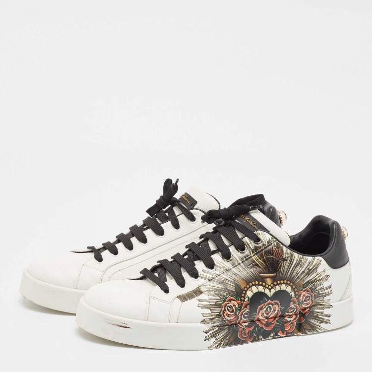 Pre Owned Dolce & Gabbana White Leather Portofino Lace Up Sneakers Size 44