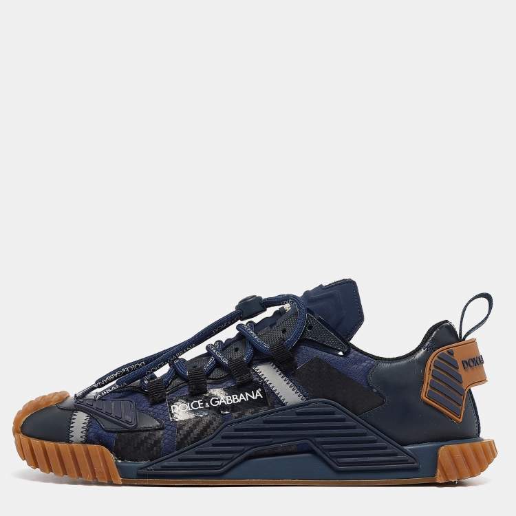 Pre Owned Dolce & Gabbana Navy Blue Leather and Canvas Ns1 Low-Top Sneakers Size 43
