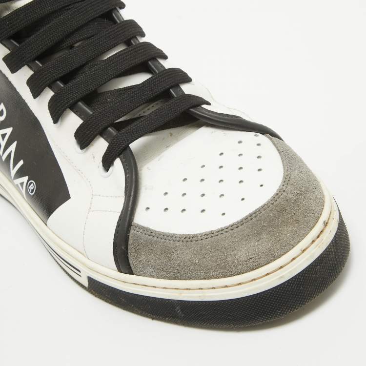 Pre Owned Dolce & Gabbana Black/White Leather Lace High Top Sneakers Size 43