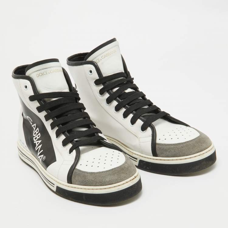 Pre Owned Dolce & Gabbana Black/White Leather Lace High Top Sneakers Size 43