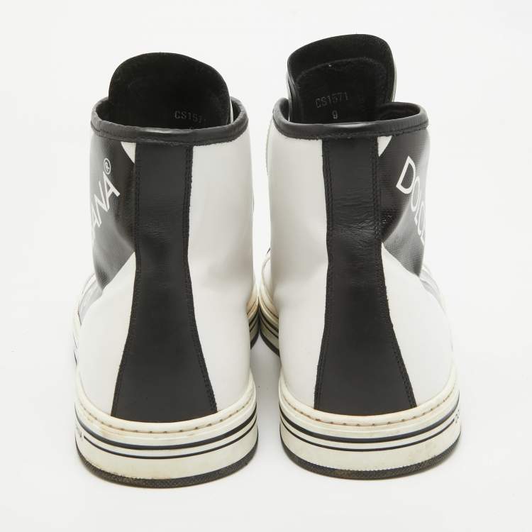 Pre Owned Dolce & Gabbana Black/White Leather Lace High Top Sneakers Size 43