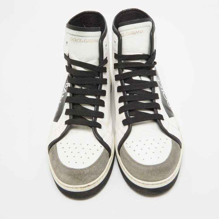 Pre Owned Dolce & Gabbana Black/White Leather Lace High Top Sneakers Size 43