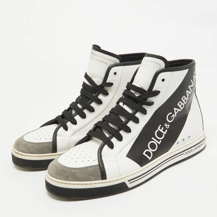 Pre Owned Dolce & Gabbana Black/White Leather Lace High Top Sneakers Size 43