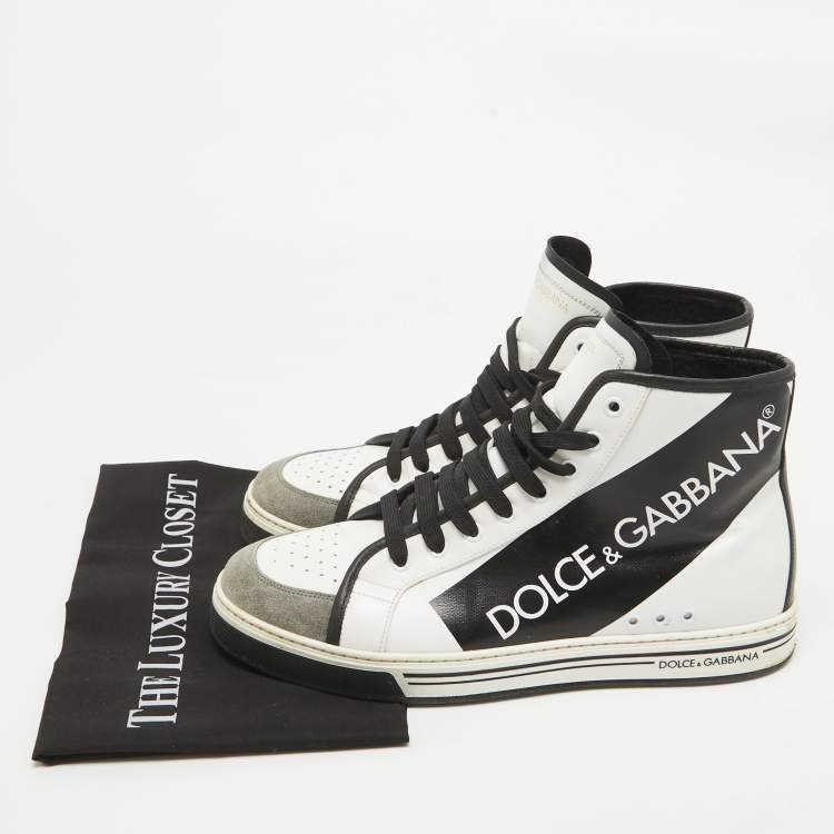Pre Owned Dolce & Gabbana Black/White Leather Lace High Top Sneakers Size 43