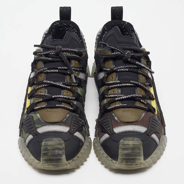 Pre Owned Dolce & Gabbana Black/Green Camo Print Nylon Ns1 Low Top Sneakers Size 44