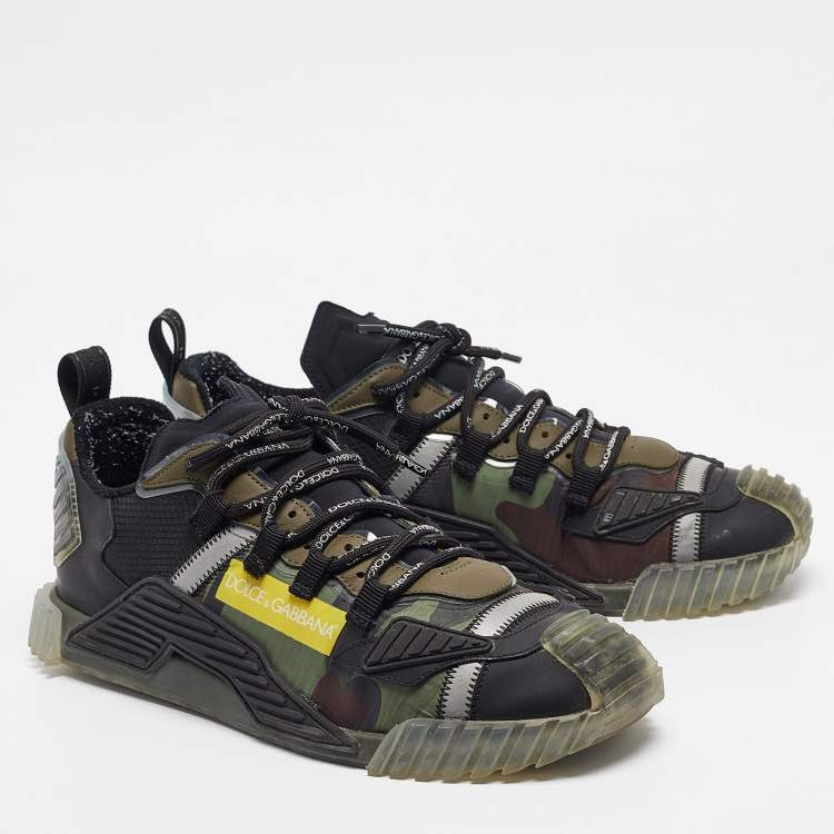 Pre Owned Dolce & Gabbana Black/Green Camo Print Nylon Ns1 Low Top Sneakers Size 44