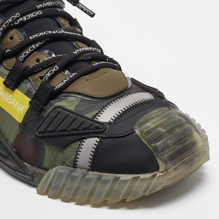 Pre Owned Dolce & Gabbana Black/Green Camo Print Nylon Ns1 Low Top Sneakers Size 44