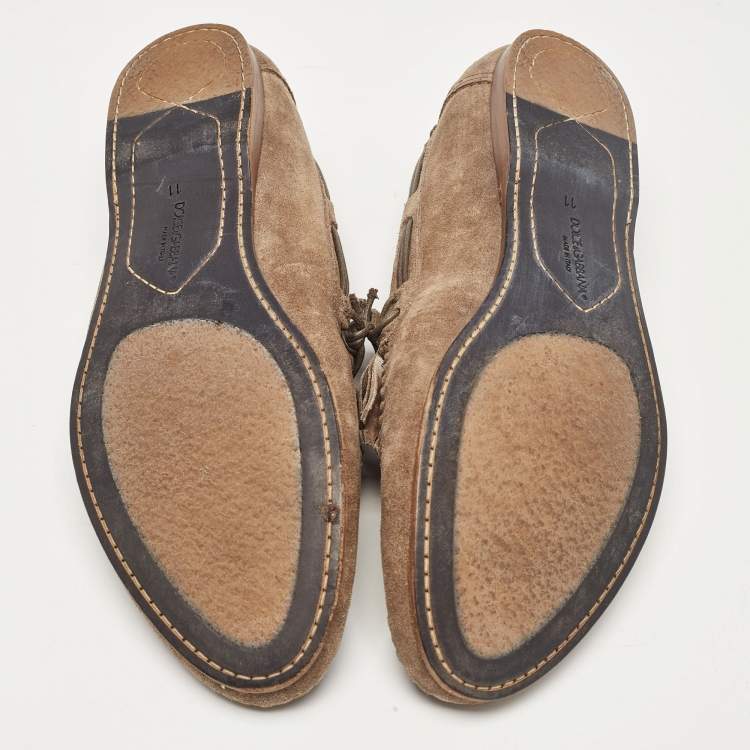 Pre Owned Dolce & Gabbana Brown Suede Fringe Slip On Loafers Size 45