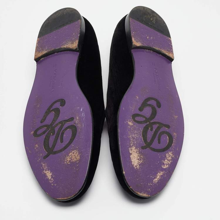 Pre Owned Dolce & Gabbana Black Velvet King Slip On Smoking Slippers Size 45
