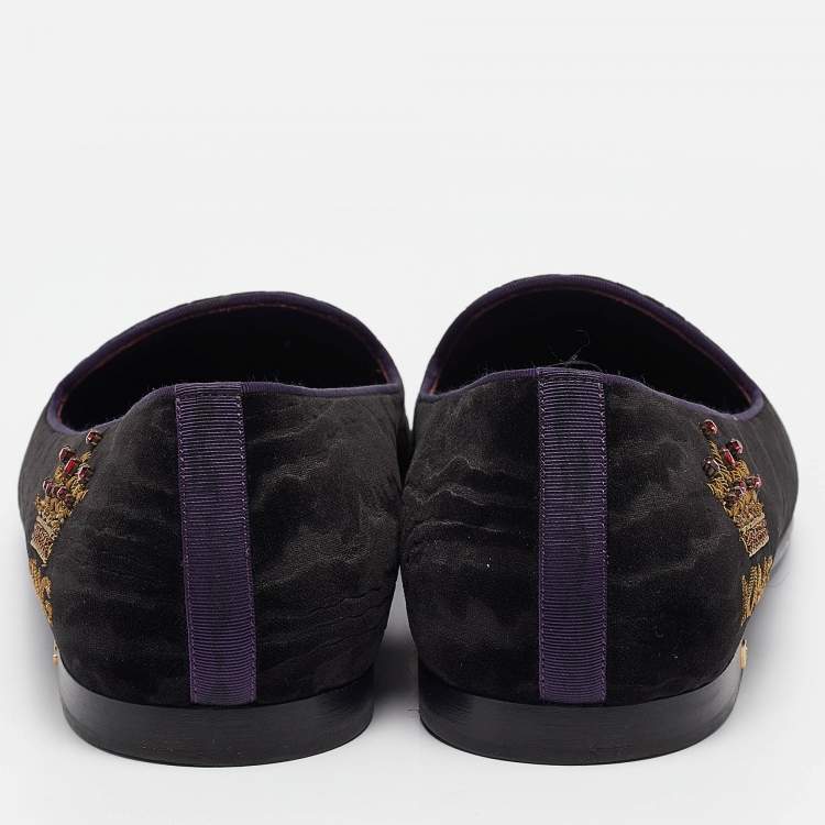 Pre Owned Dolce & Gabbana Black Velvet King Slip On Smoking Slippers Size 45