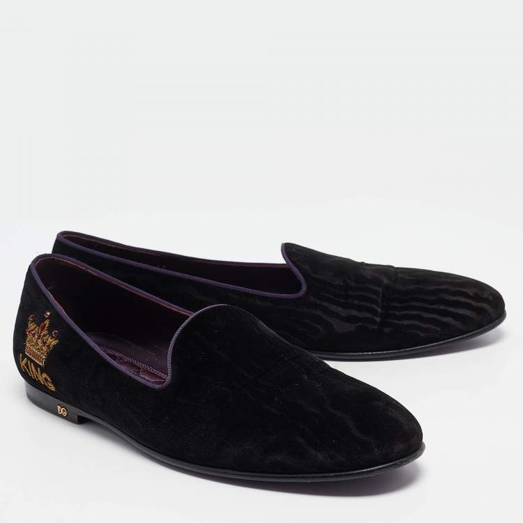Pre Owned Dolce & Gabbana Black Velvet King Slip On Smoking Slippers Size 45