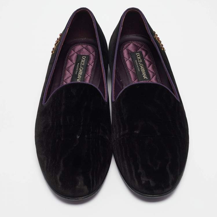 Pre Owned Dolce & Gabbana Black Velvet King Slip On Smoking Slippers Size 45
