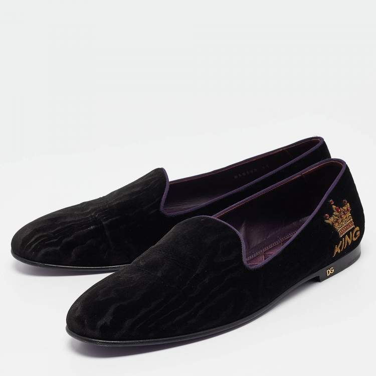Pre Owned Dolce & Gabbana Black Velvet King Slip On Smoking Slippers Size 45