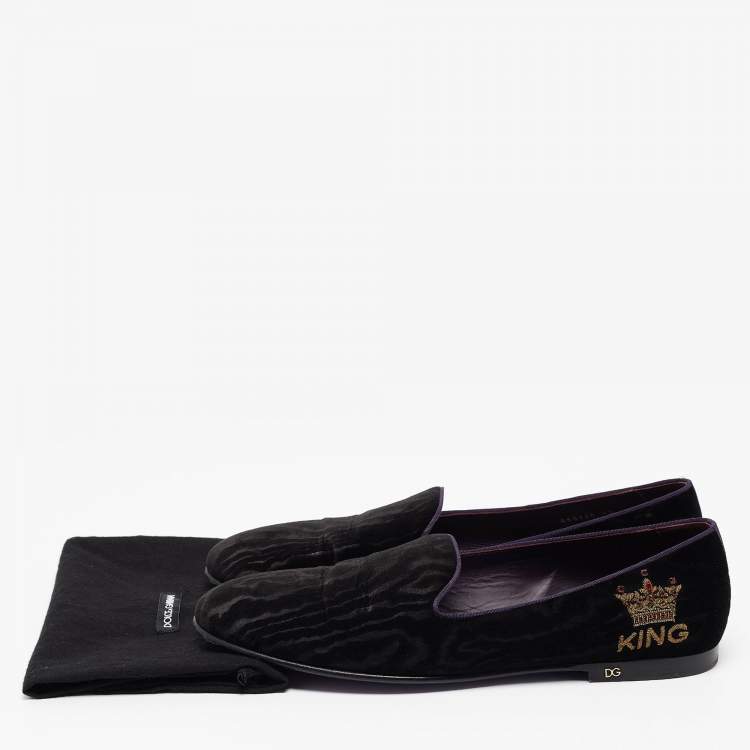 Pre Owned Dolce & Gabbana Black Velvet King Slip On Smoking Slippers Size 45