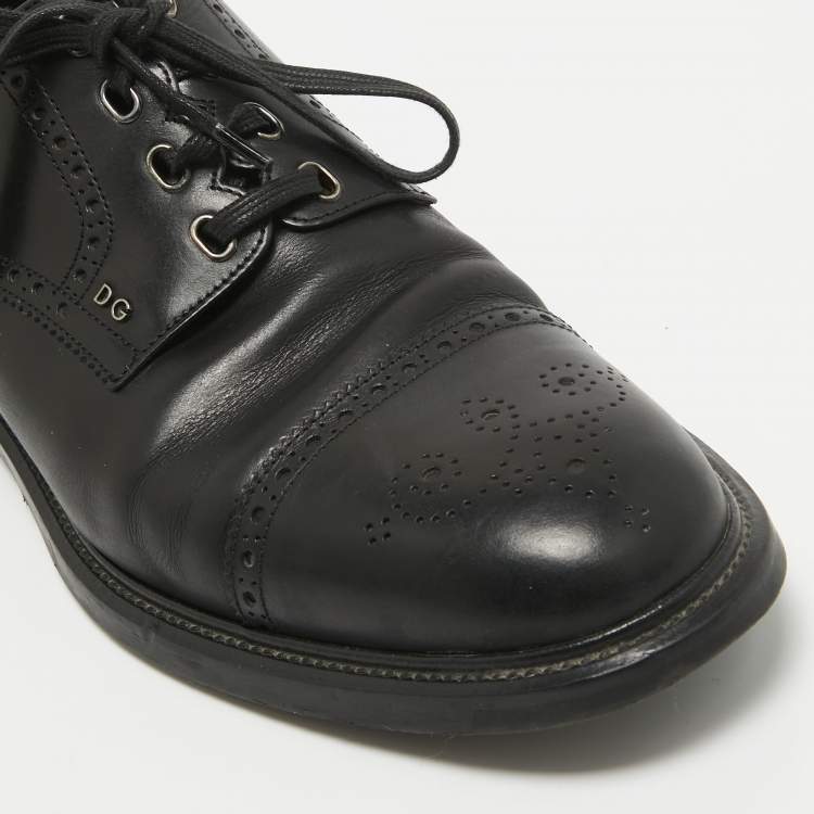 Pre Owned Dolce & Gabbana Black Brogue Leather Lace Up Derby Size 46