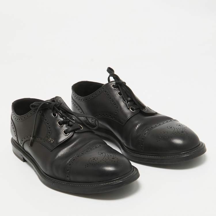 Pre Owned Dolce & Gabbana Black Brogue Leather Lace Up Derby Size 46