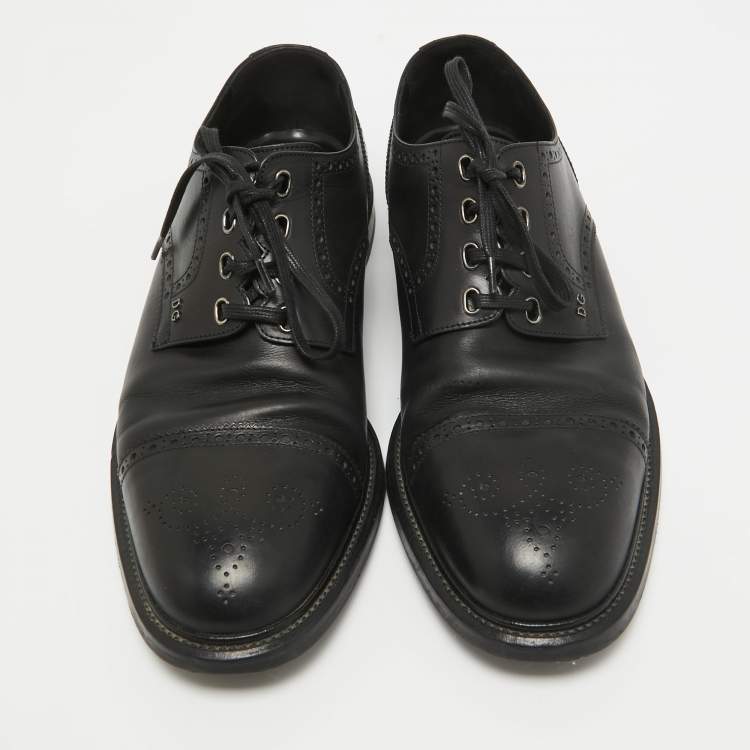 Pre Owned Dolce & Gabbana Black Brogue Leather Lace Up Derby Size 46