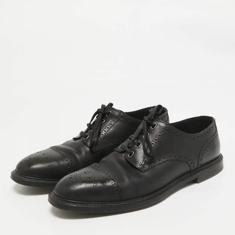 Pre Owned Dolce & Gabbana Black Brogue Leather Lace Up Derby Size 46