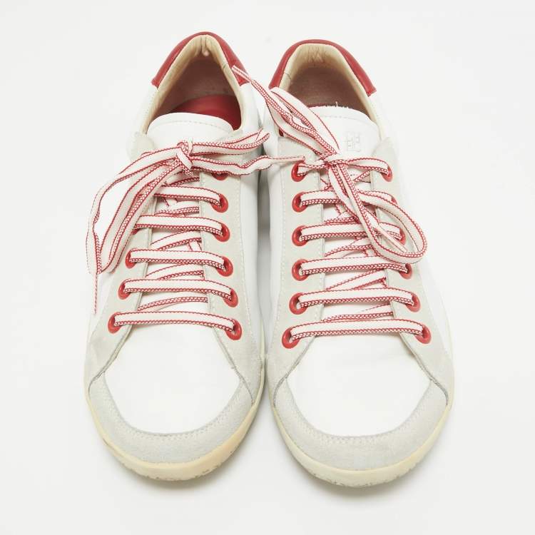 Pre Owned Carolina Herrera White Leather Lace Up Sneakers Size 42