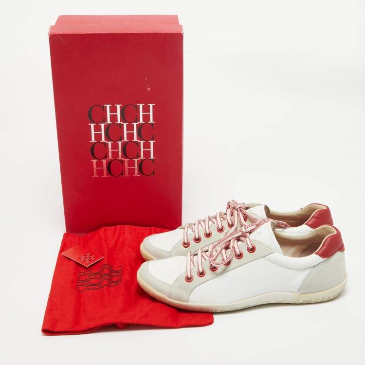 Pre Owned Carolina Herrera White Leather Lace Up Sneakers Size 42