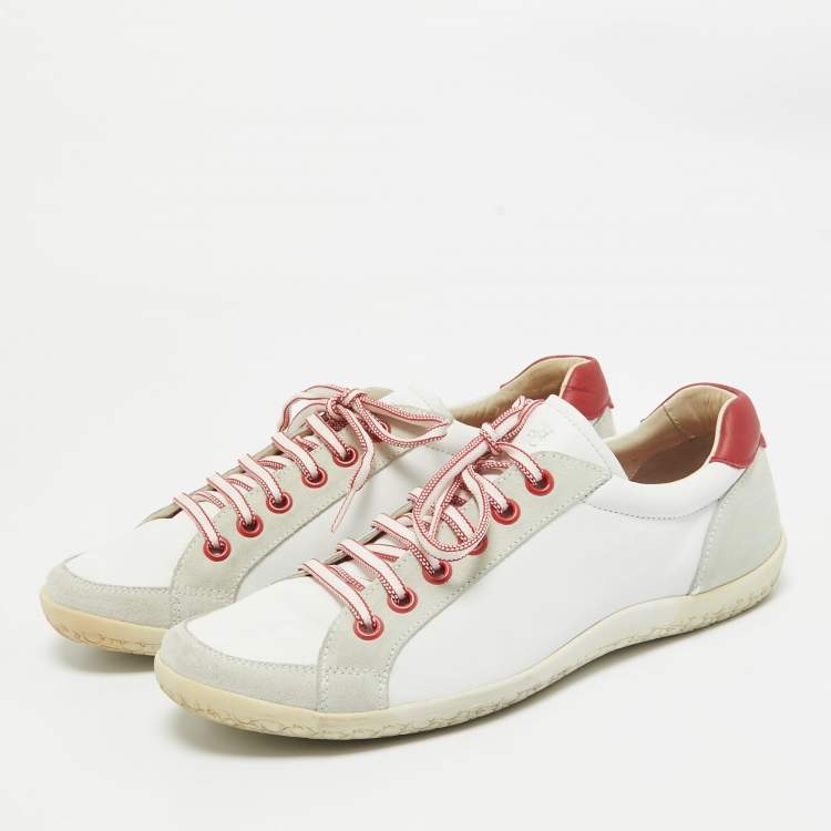 Pre Owned Carolina Herrera White Leather Lace Up Sneakers Size 42