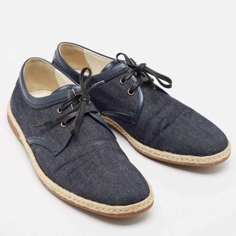 Pre Owned Dolce & Gabbana Navy Blue Denim Leather Espadrille Loafers Size 42