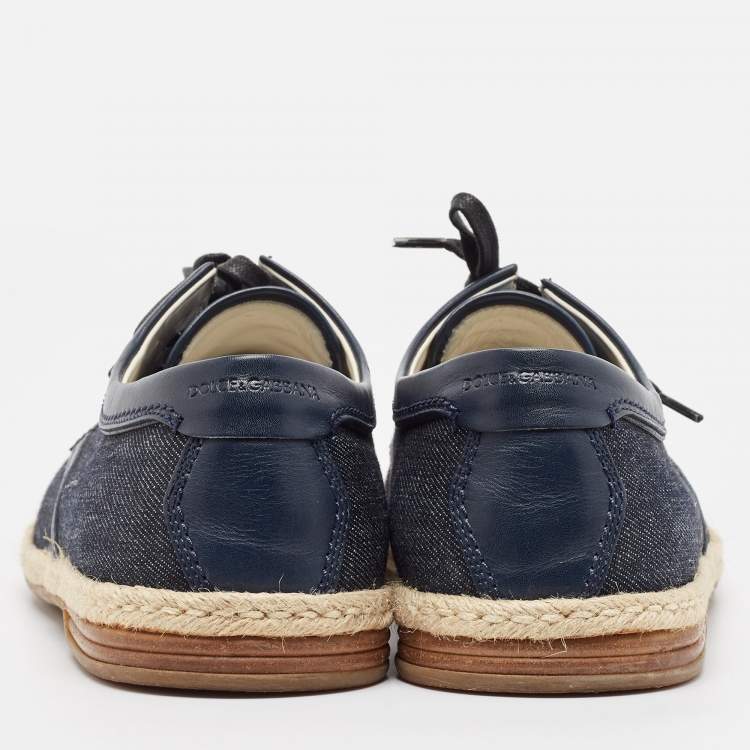 Pre Owned Dolce & Gabbana Navy Blue Denim Leather Espadrille Loafers Size 42