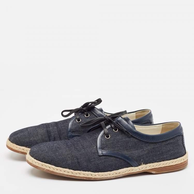 Pre Owned Dolce & Gabbana Navy Blue Denim Leather Espadrille Loafers Size 42