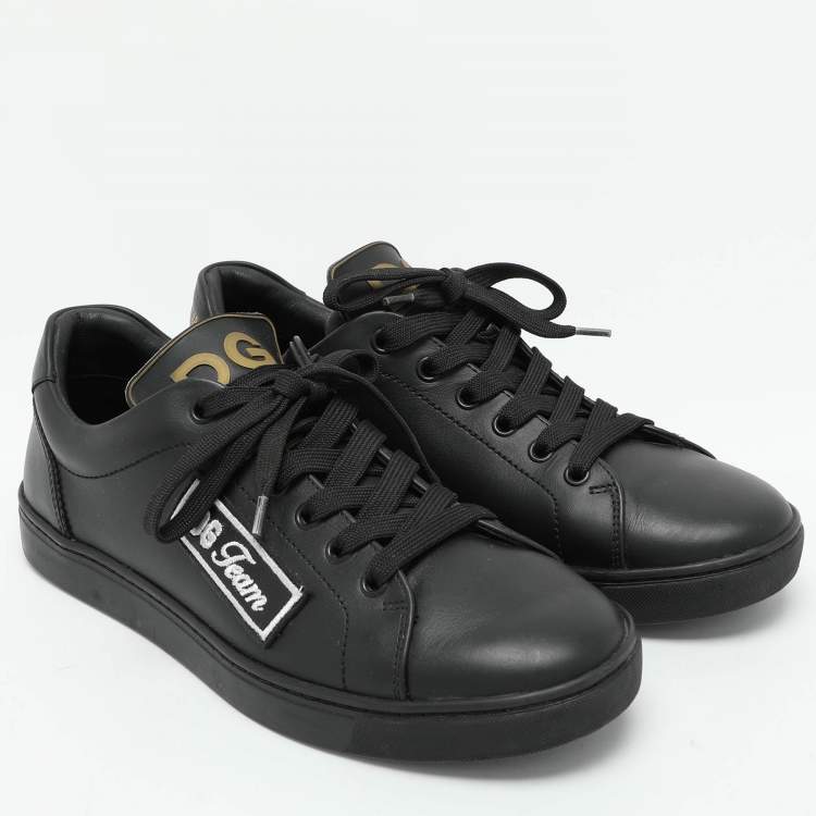 Pre Owned Dolce & Gabbana Black Leather Portofino Low Top Sneakers Size 39.5