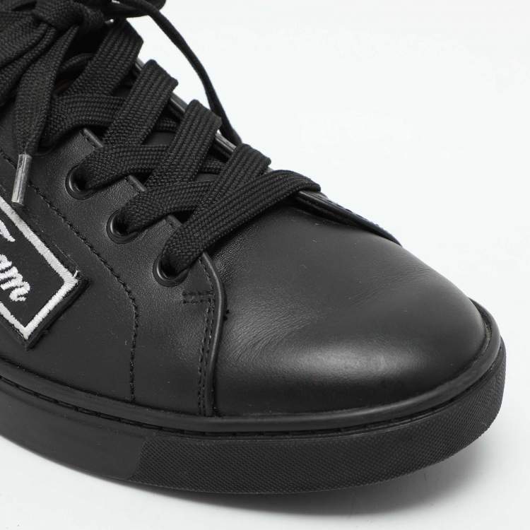 Pre Owned Dolce & Gabbana Black Leather Portofino Low Top Sneakers Size 39.5