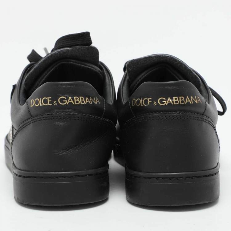 Pre Owned Dolce & Gabbana Black Leather Portofino Low Top Sneakers Size 39.5