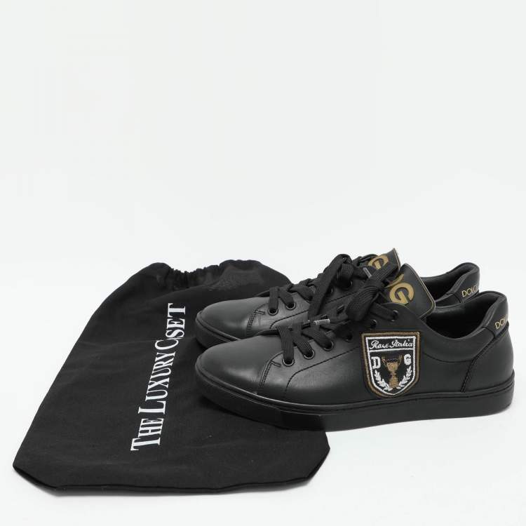Pre Owned Dolce & Gabbana Black Leather Portofino Low Top Sneakers Size 39.5