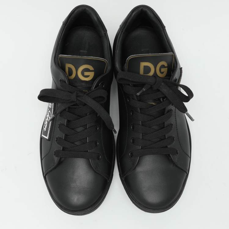 Pre Owned Dolce & Gabbana Black Leather Portofino Low Top Sneakers Size 39.5