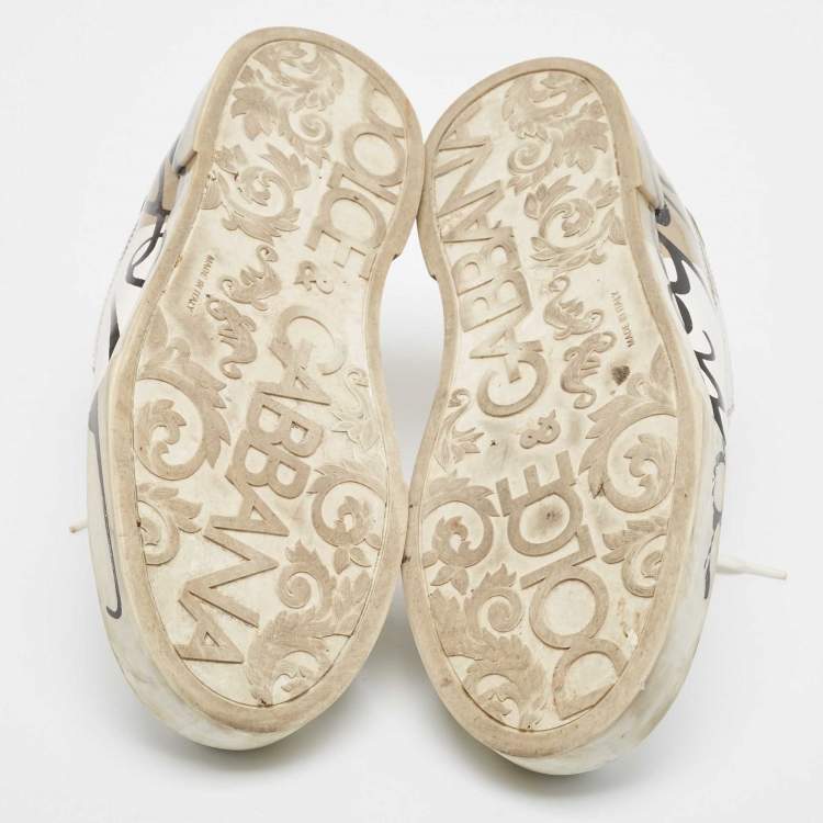 Pre Owned Dolce & Gabbana White/Gold Leather Portofino Lace Up Sneakers Size 42