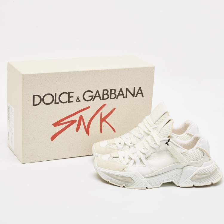 Pre Owned Dolce & Gabbana White Leather and Mesh Airmaster Lace Up Sneakers Size 44